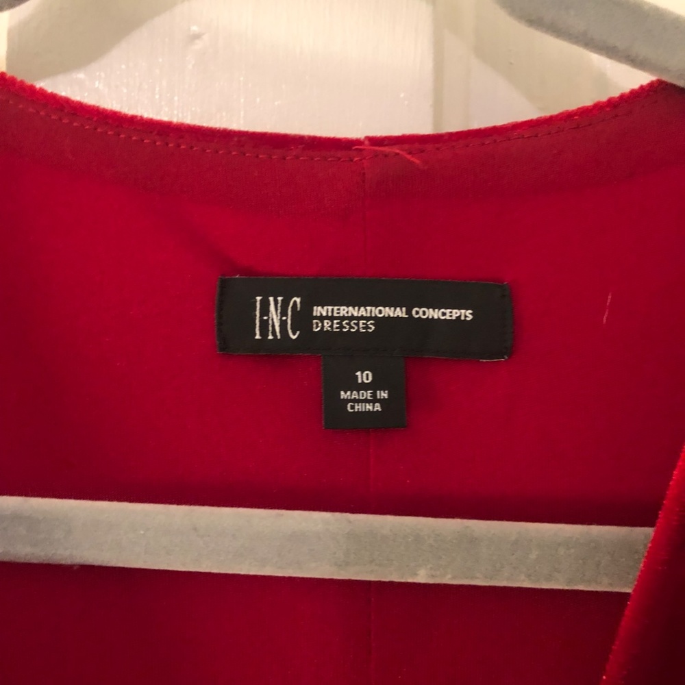 INC dress red velvet faux wrap dress with belt Christmas holiday stunner maxi - Picture 3 of 9